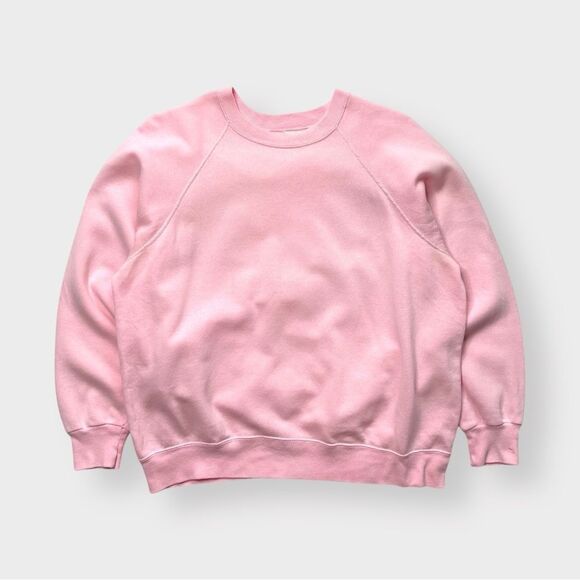 Vtg 80s Fleece Mates Raglan Blank Pink Sweatshirt, Lightweight Soft, XL Boxy - Picture 1 of 6